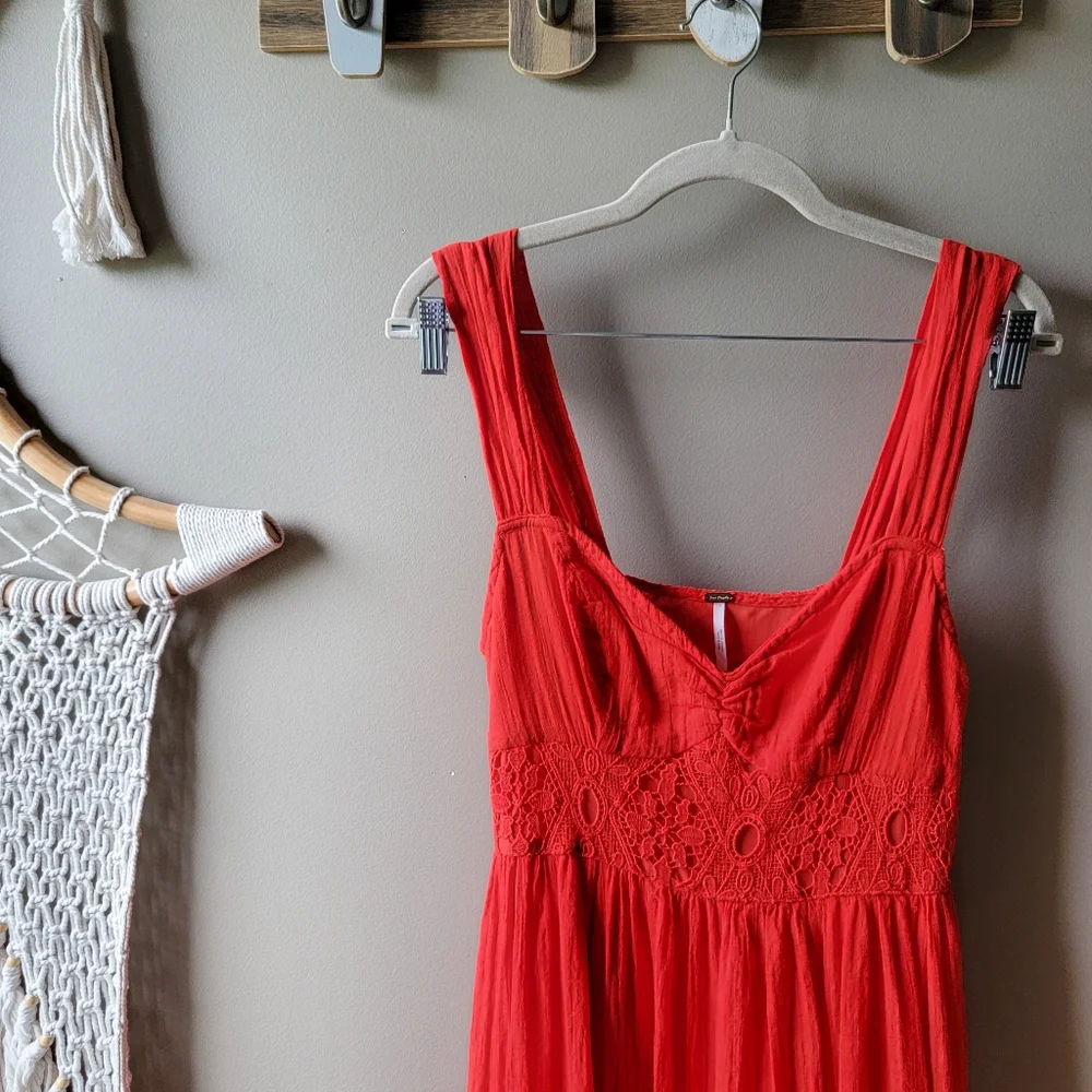 Free People Red Lace Maxi Dress